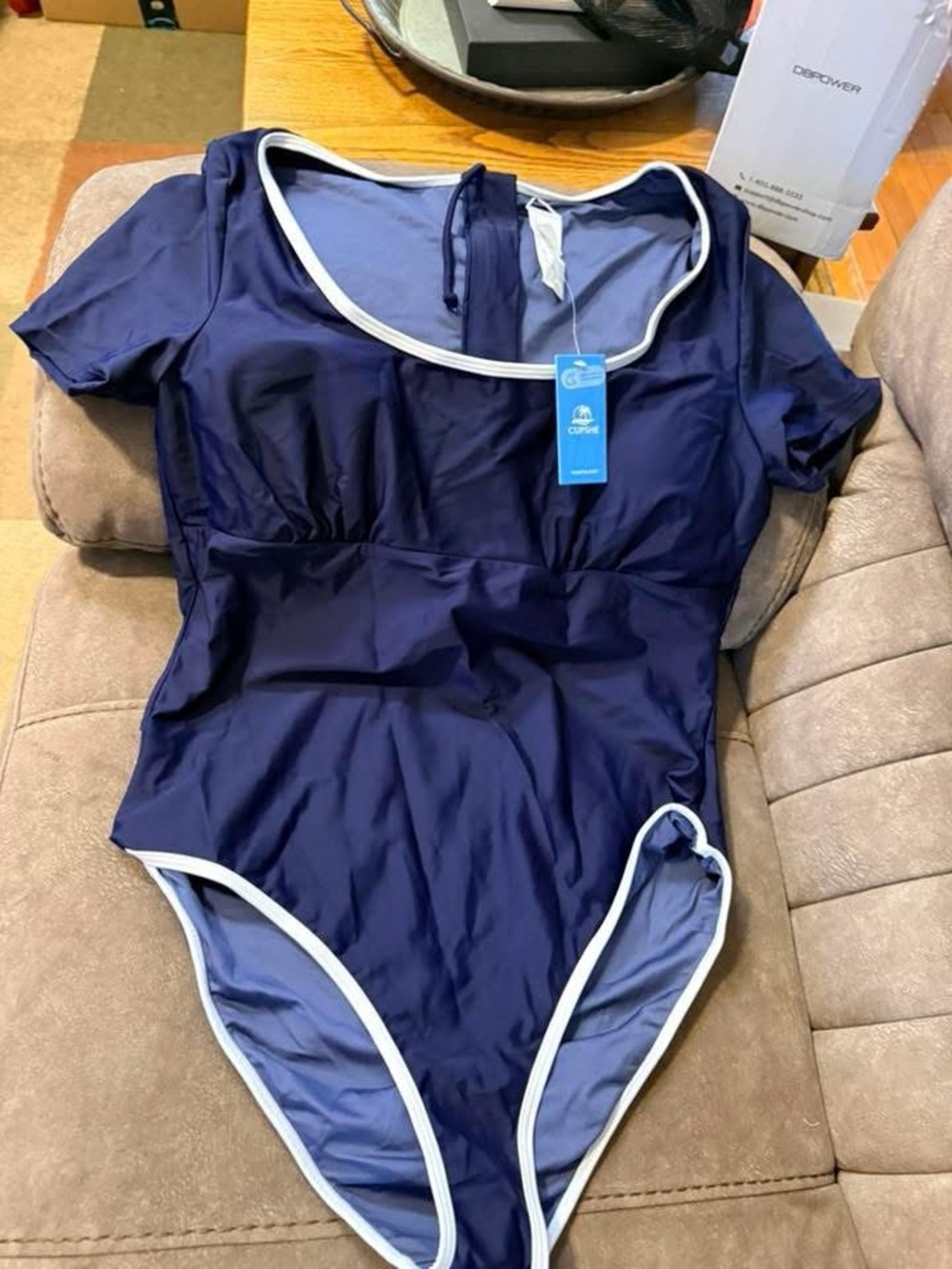 Cupshe Navy One-Piece Swimsuit with White Trim